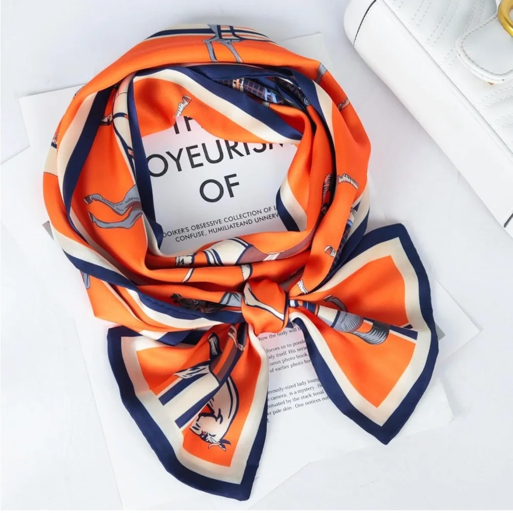 Satin Scarf Mulberry Silk Printed Head Wrap Hair Band 7
